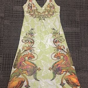 Vibrant Green Floral Midi Dress